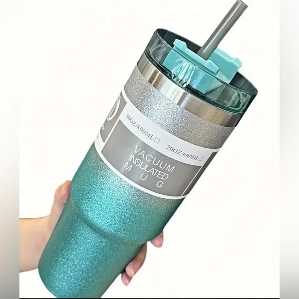 Blue/Green Teal colored Glitter 30oz Stainless Insulated Hot/Cold Cup 🥤🆕🥤